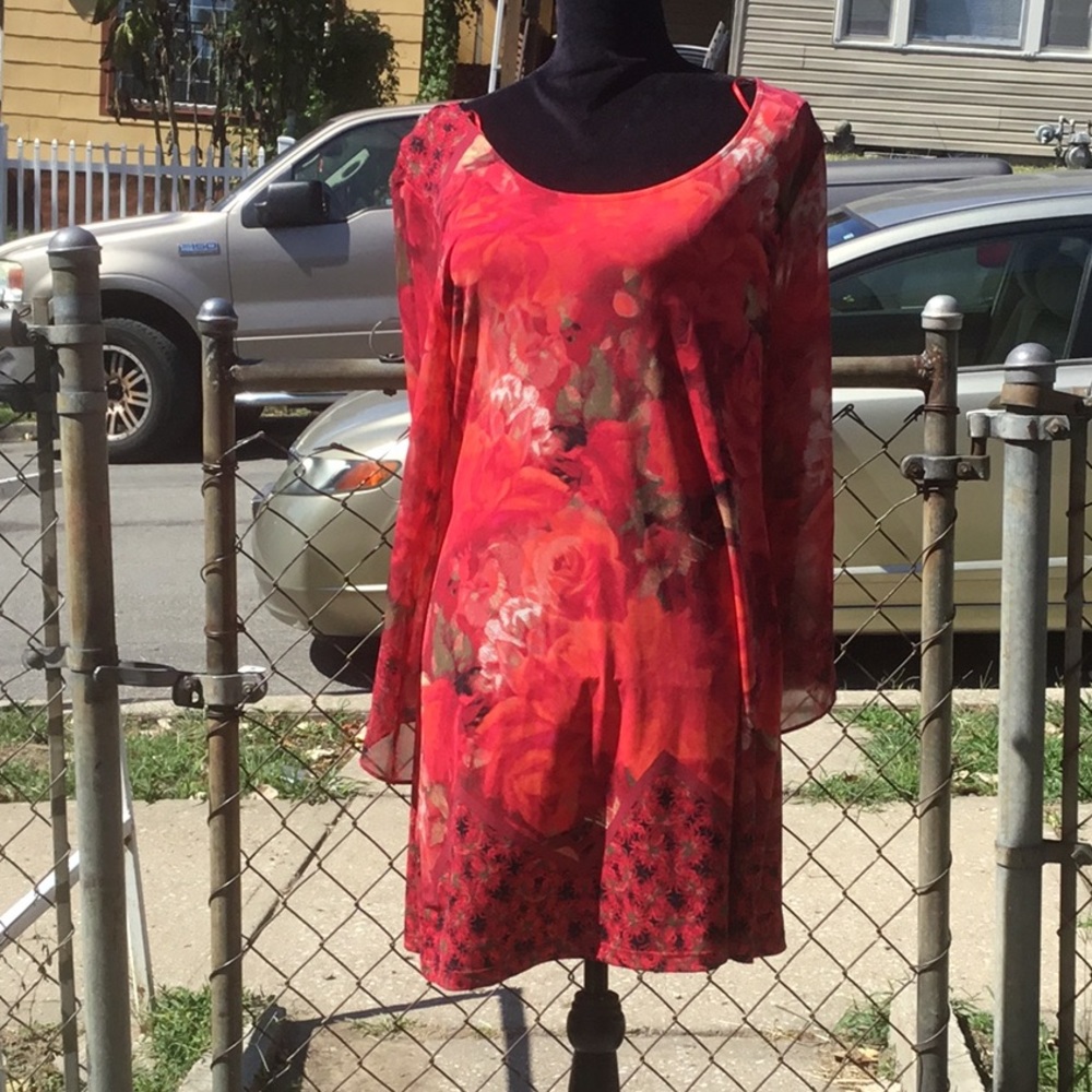 Style & Co. Red. & gold dress with. Angel wings. L